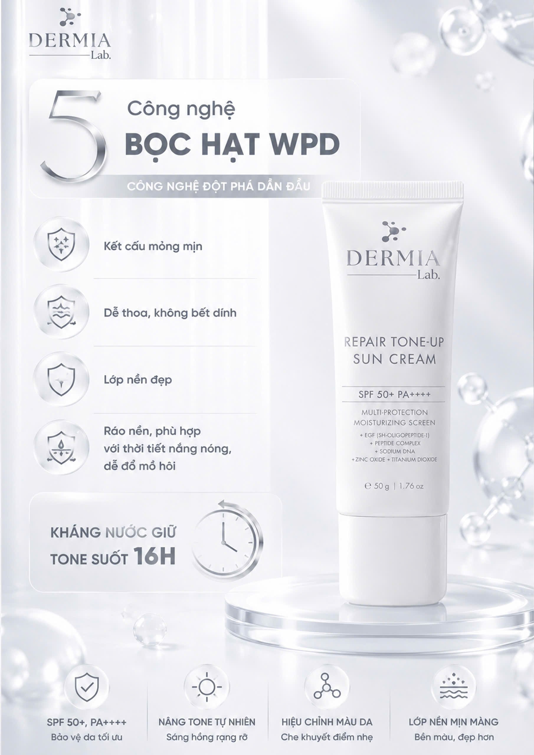 Kem Chống Nắng Nâng Tone, Phục Hồi DERMIA Lab Repair Tone-Up Sun Cream - Ảnh 5
