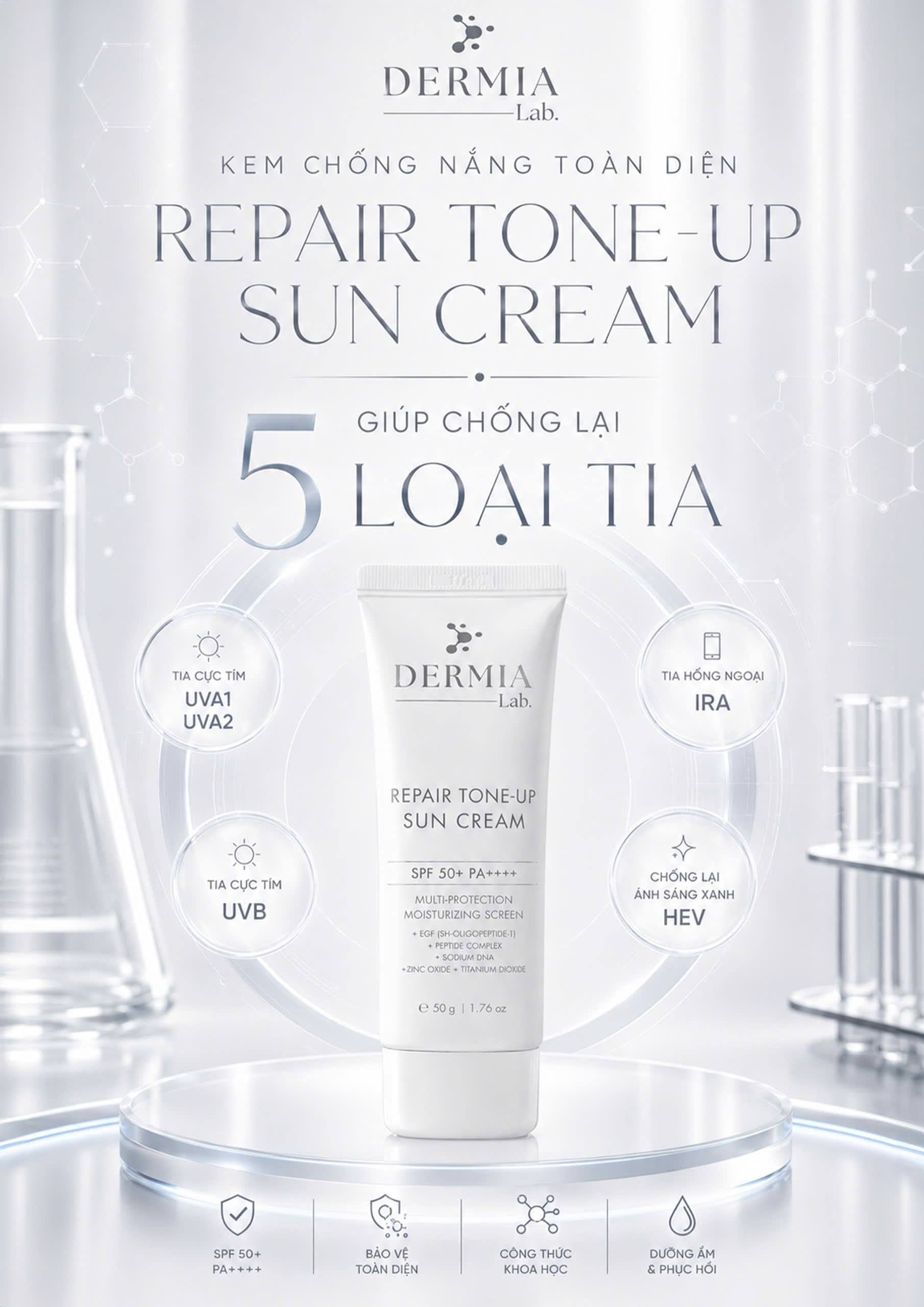 Kem Chống Nắng Nâng Tone, Phục Hồi DERMIA Lab Repair Tone-Up Sun Cream - Ảnh 2
