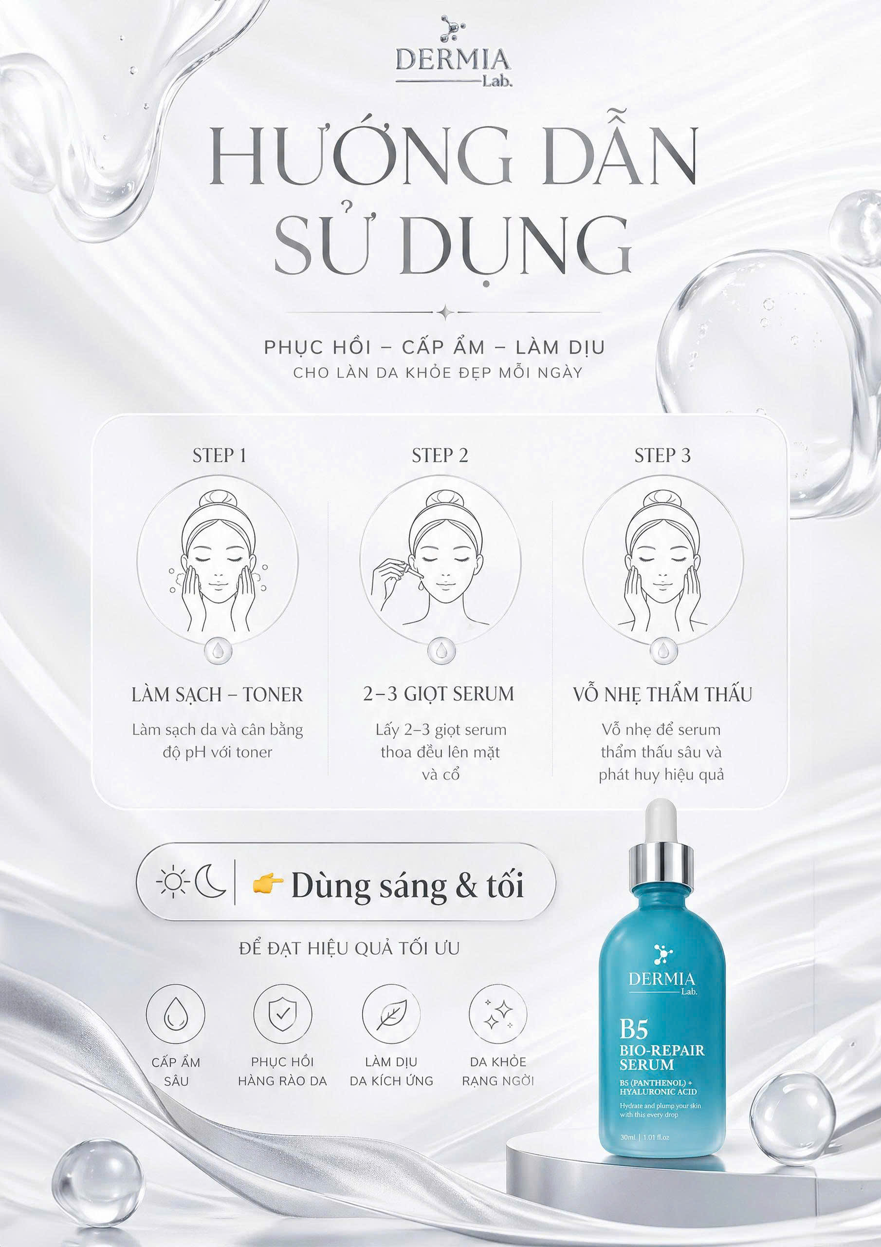 Serum Phục Hồi Da Yếu & Khóa Ẩm Đa Tầng DERMIA Lab B5 Bio-Repair Serum - Ảnh 5