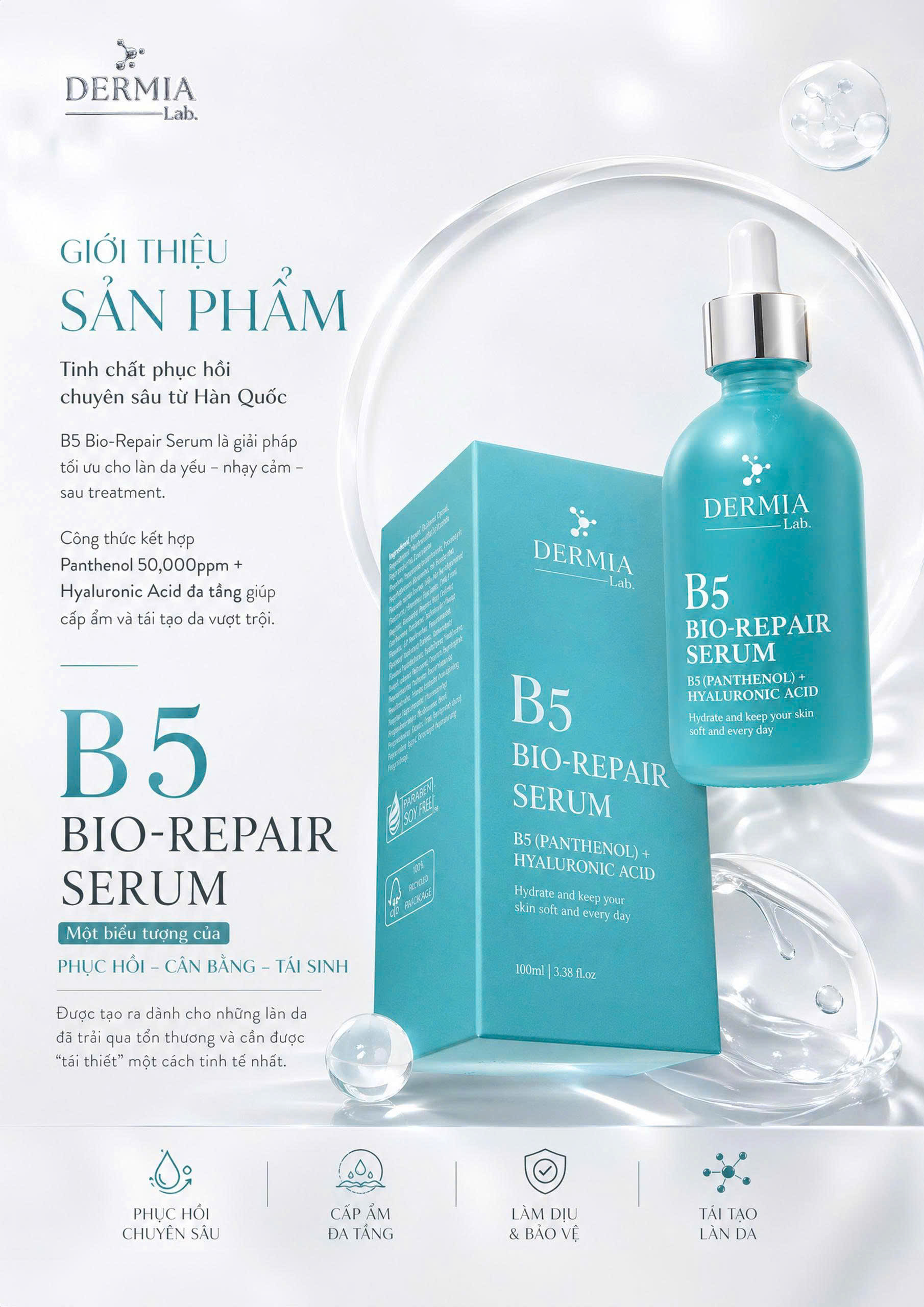 Serum Phục Hồi Da Yếu & Khóa Ẩm Đa Tầng DERMIA Lab B5 Bio-Repair Serum - Ảnh 2